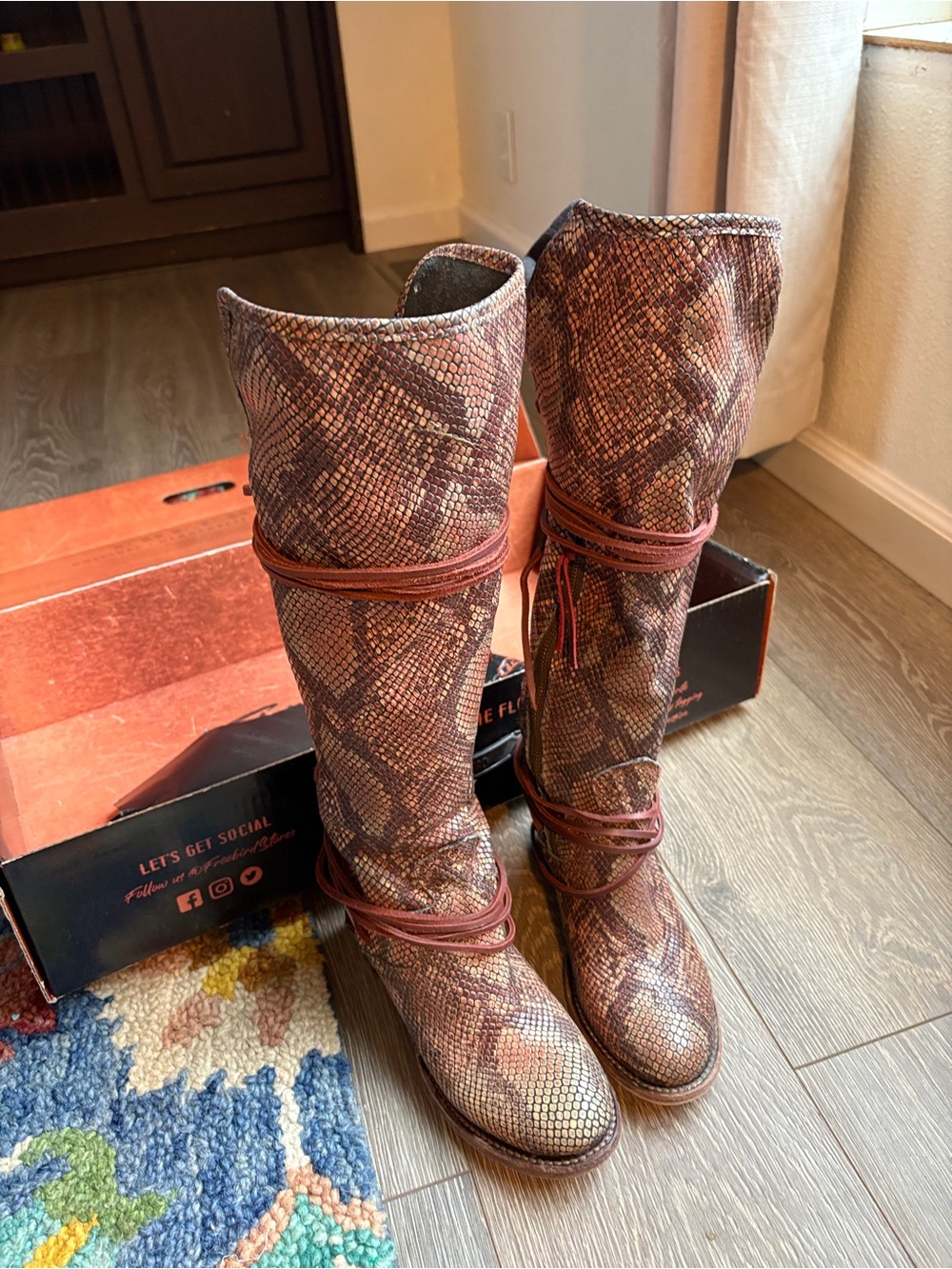 Freebird by Steven Brown & Tan Snake-Print Wrap Boots